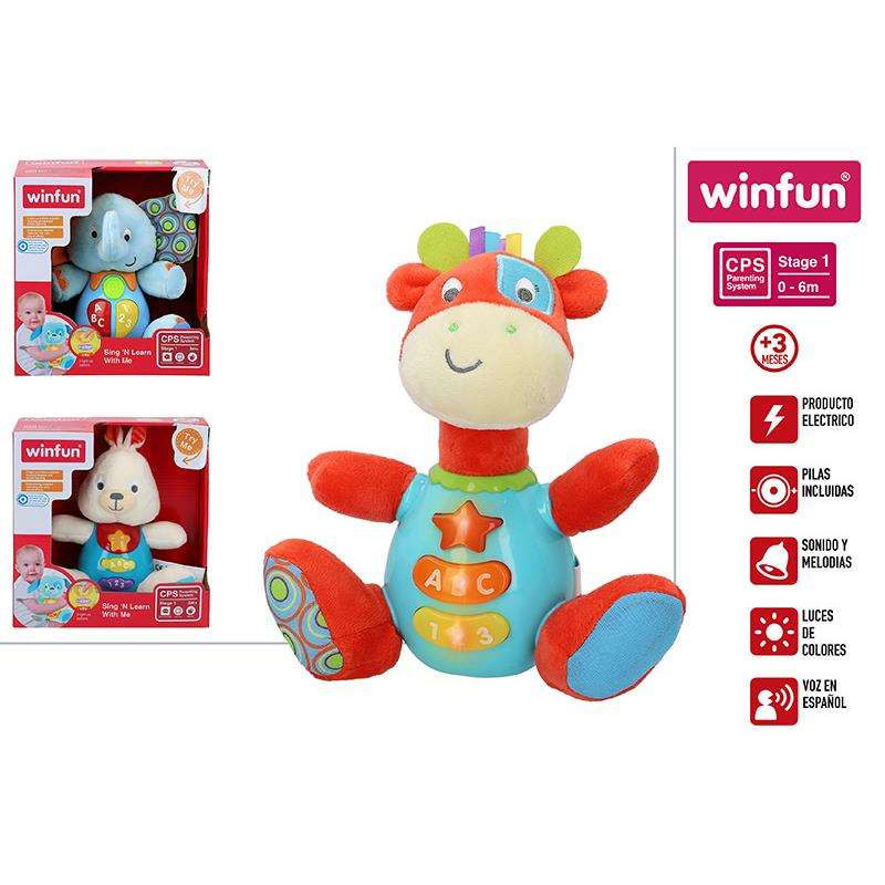 PELUCHE ANIMAL WINFUN CON LUZ Y SONIDO 3 MODELOS