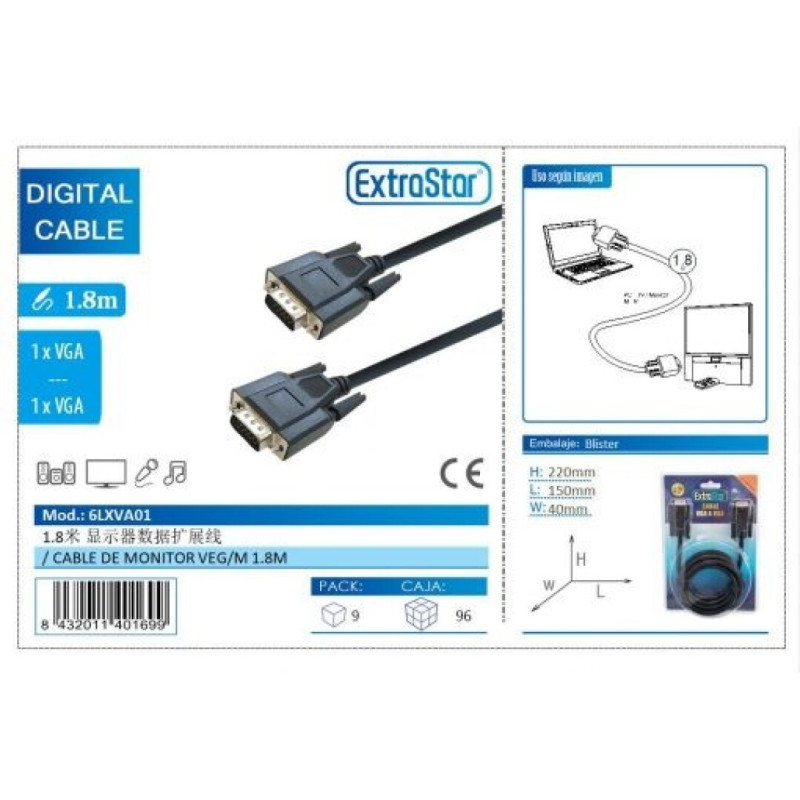 CABLE VGA MACHO-MACHO 1,8 M EXTRASTAR