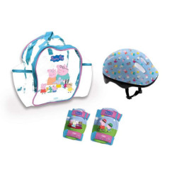 CASCO PEPPA PIG Y PROTECCIONES EN MOCHILA