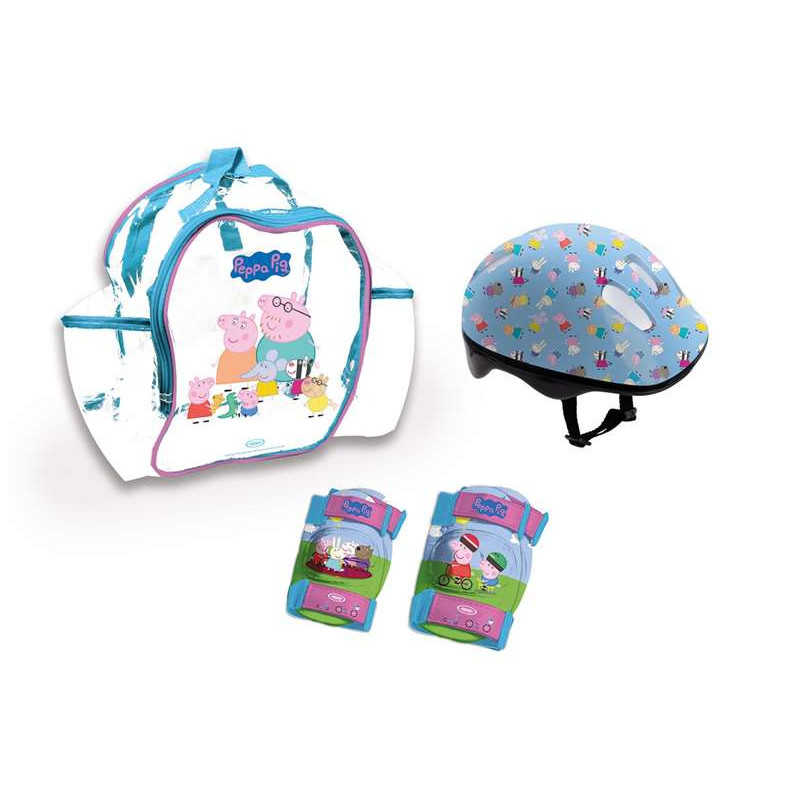 CASCO PEPPA PIG Y PROTECCIONES EN MOCHILA