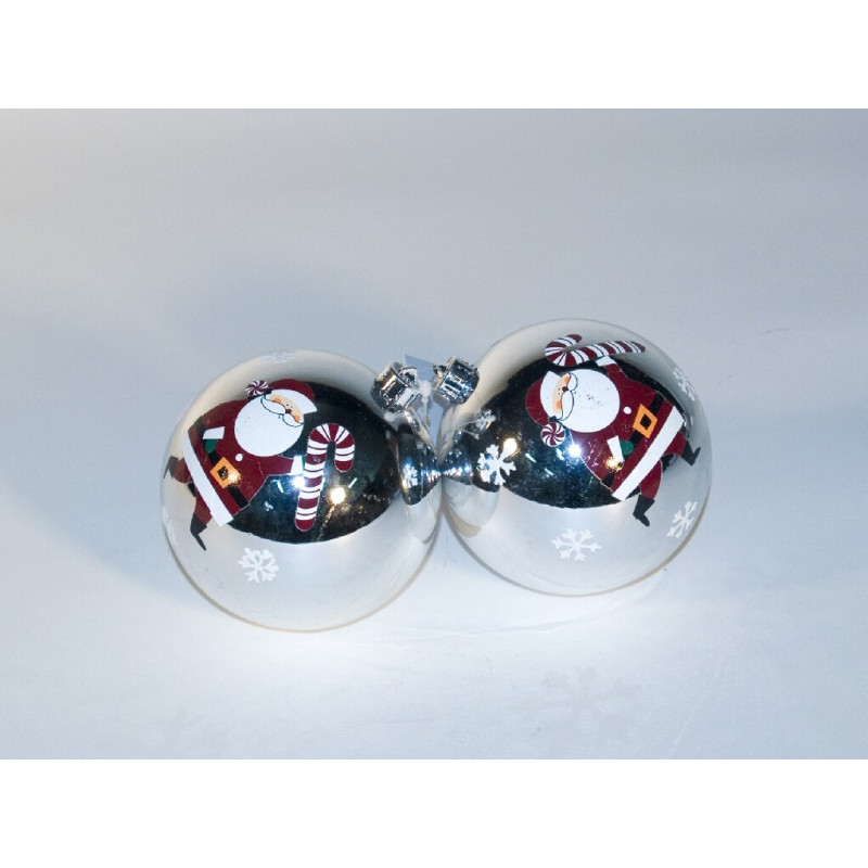 BOLAS PLASTICO 6 CM PLATA SANTA CLAUS LOTE 2 U