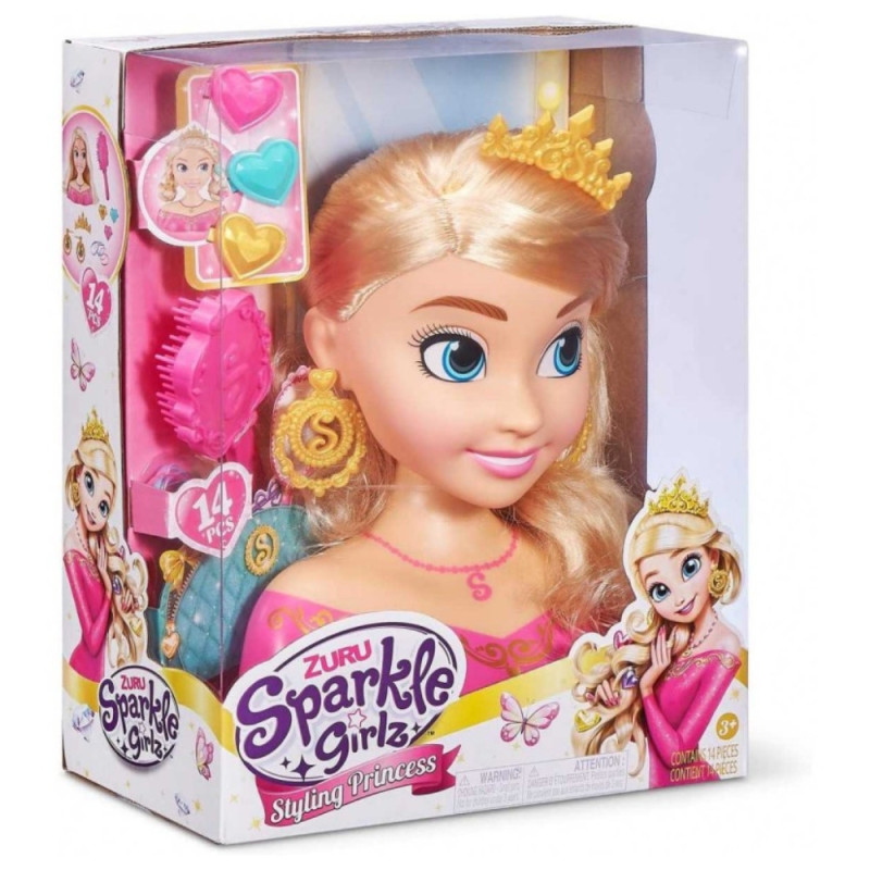 BUSTO SPARKLE CON 14 ACCESORIOS PARA PEINAR 23 CM