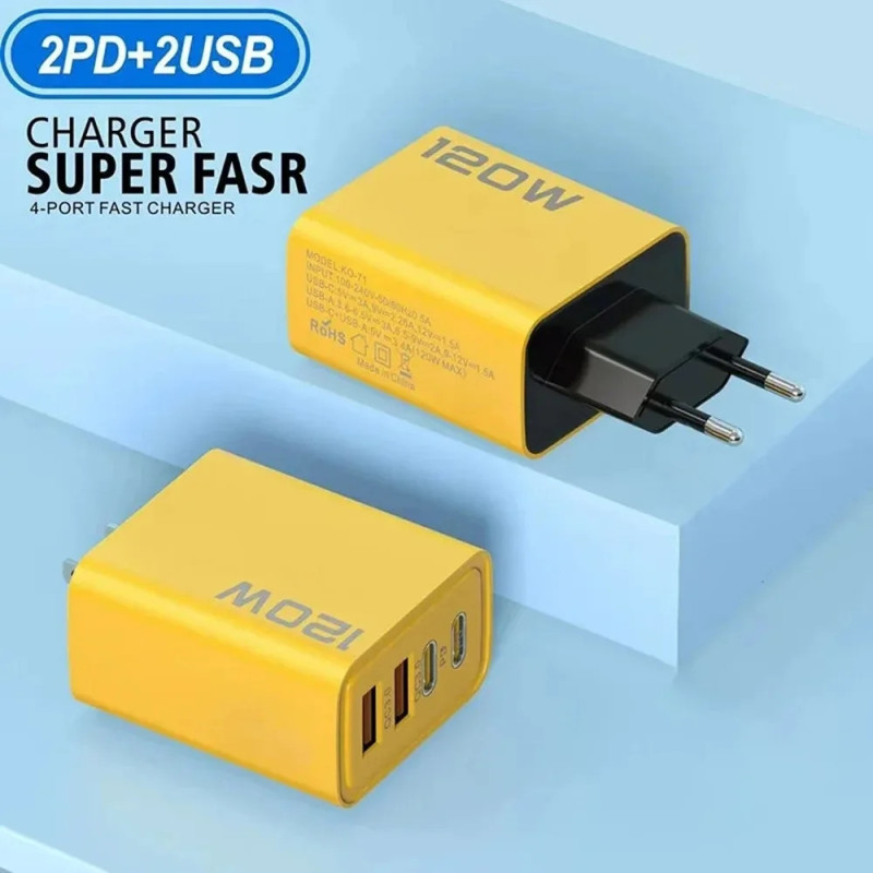 CARGADOR MOVIL CARGA RAPIDA 2 USB + 2 C 120W