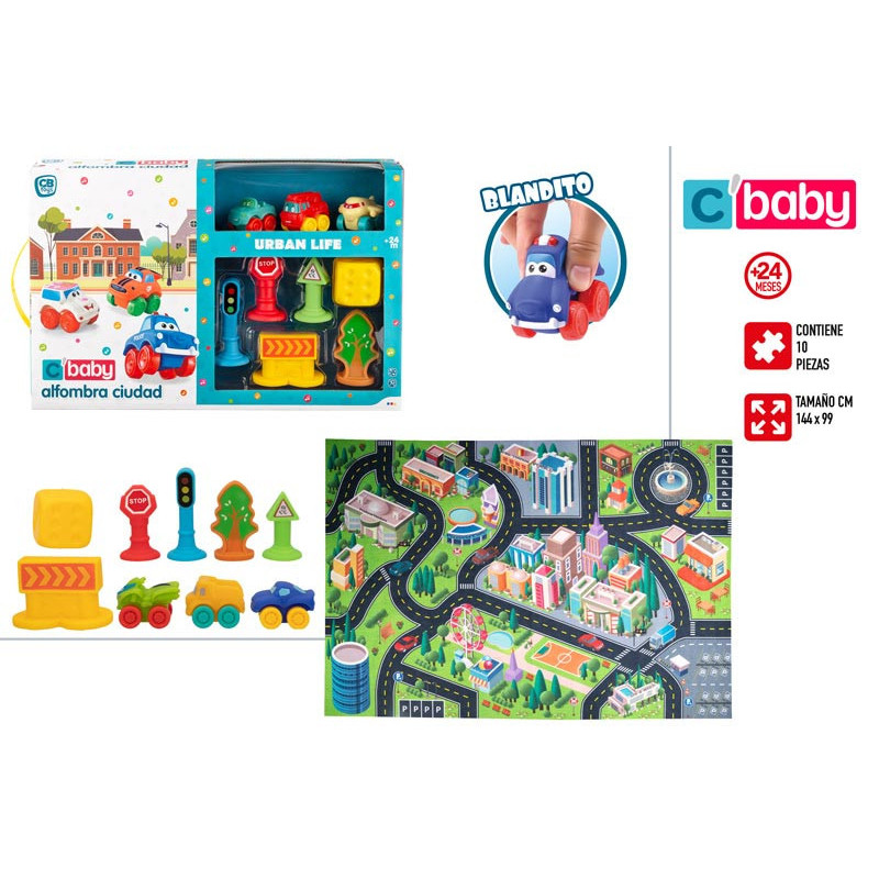 ALFOMBRA CIUDAD CB CON 3 COCHES RETRO Y COMPLEMENT