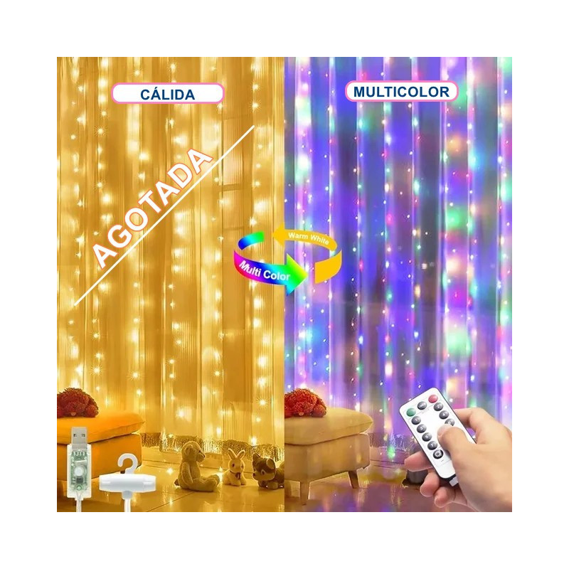 CORTINA LUZ MULTICOLOR 300 MICROLEDS 3x3 METROS