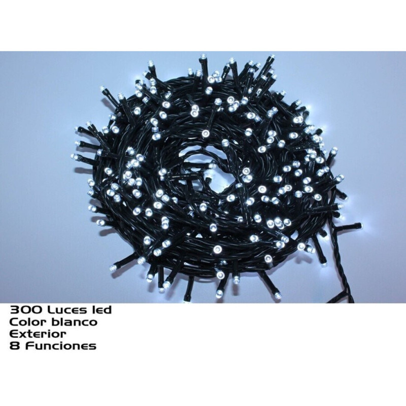 LUCES NAVIDAD 300 LEDS 17 M 8 FUNCIONS BLANCO FRIO