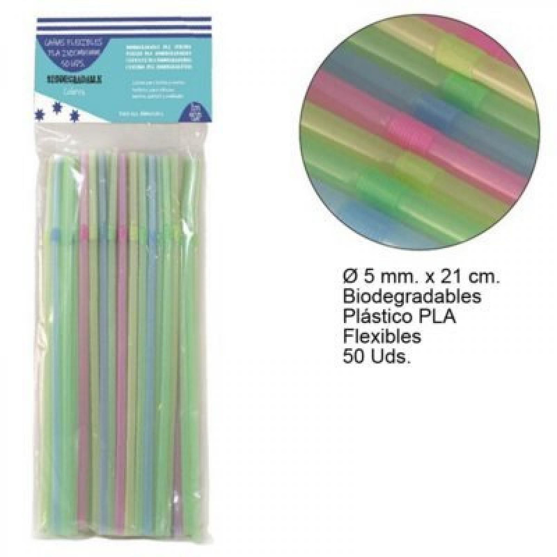 PAJITA PLASTICO FLEXIBLE COLORES  50 UND BIODEGRAD