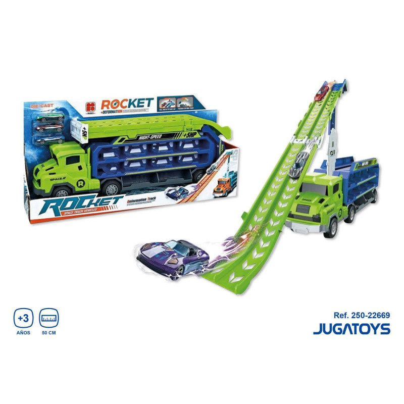 CAMION PORTAVEHICULOS 50 CM CONVERTIBLE EN LANZADO