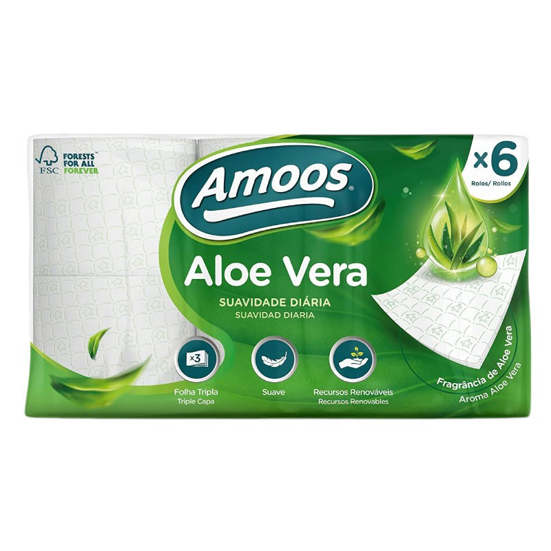 PAPEL HIGIENICO AMOOS ALOE VERA 3 CAPAS 6 ROLLOS
