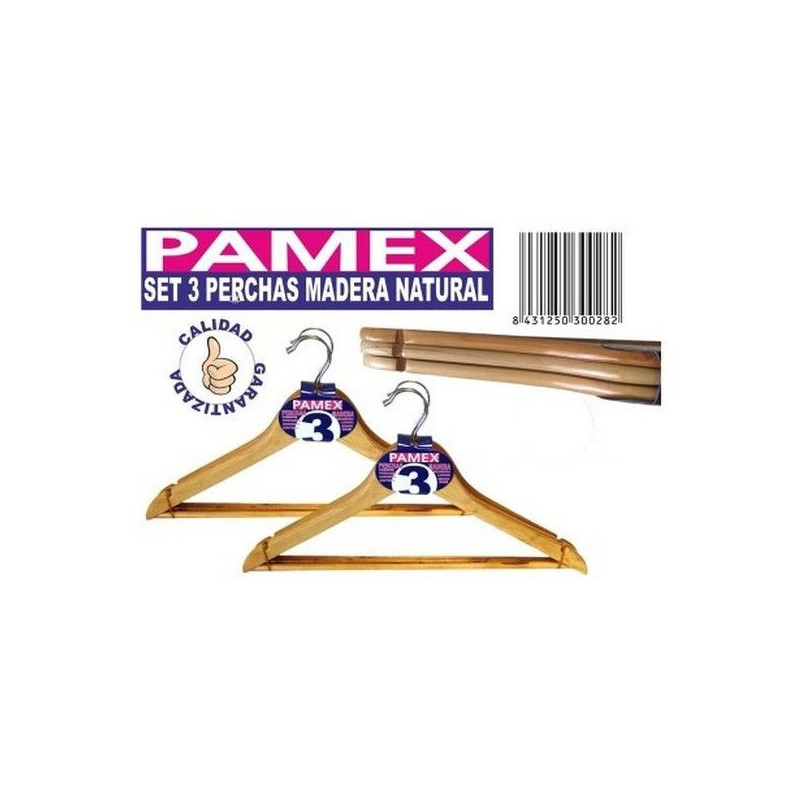 PERCHA MADERA NATURAL PACK 3 UNIDADES