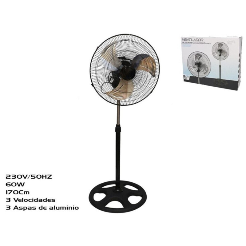 VENTILADOR PIE 45 CM 60W ASPAS NEGRAS