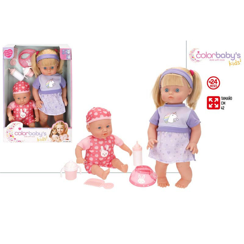 MUÑECAS CB 42 CM Y BEBE 30 CM CON ACCESOERIOS