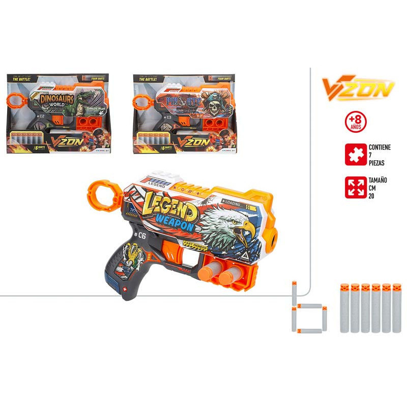 PISTOLA V-ZON SKIN CON 6 DARDOS 20 CM