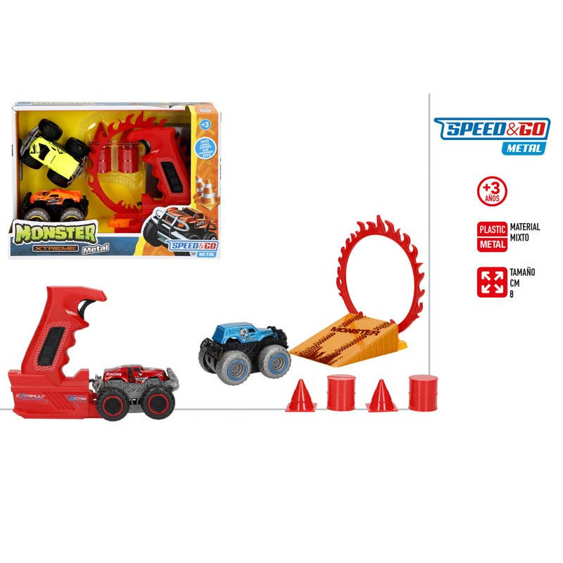 LANZADOR SPEED&GO CON 2 COCHES METAL 8 CM