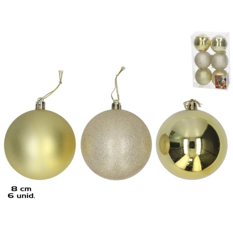 BOLAS ORO 8 CM CAJA 6 UNIDADES MATE Y BRILLO