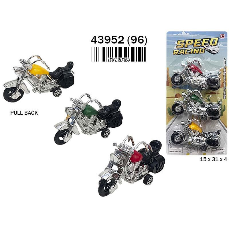 BLISTER MOTO FRICCIÓN CHOPPER PULL BACK 3 UNIDADES