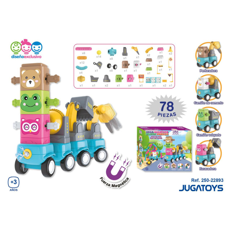 CONSTRUCCIÓN MAGNÉTICA INFANTIL ANIMALES 78 PIEZAS