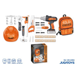 MOCHILA DE HERRAMIENTAS CON CASCO Y ACCESORIOS CON SONIDOS