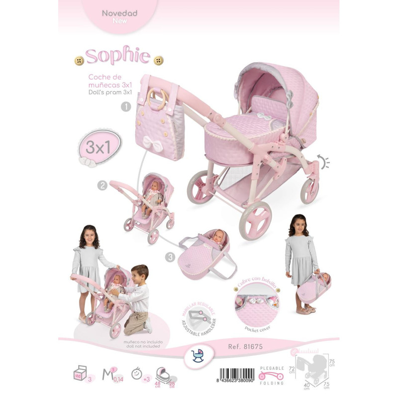 COCHE DE MUÑECA 3X1 PLEGABLE SOPHIE
