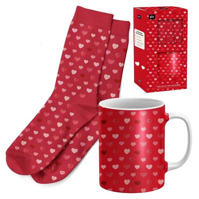 SAN VALENTIN TAZA Y CALCETINES CORAZONES
