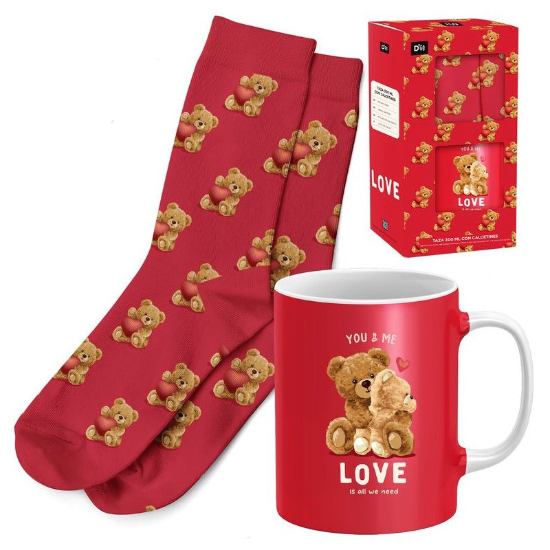 SAN VALENTIN TAZA Y CALCETINES OSITOS