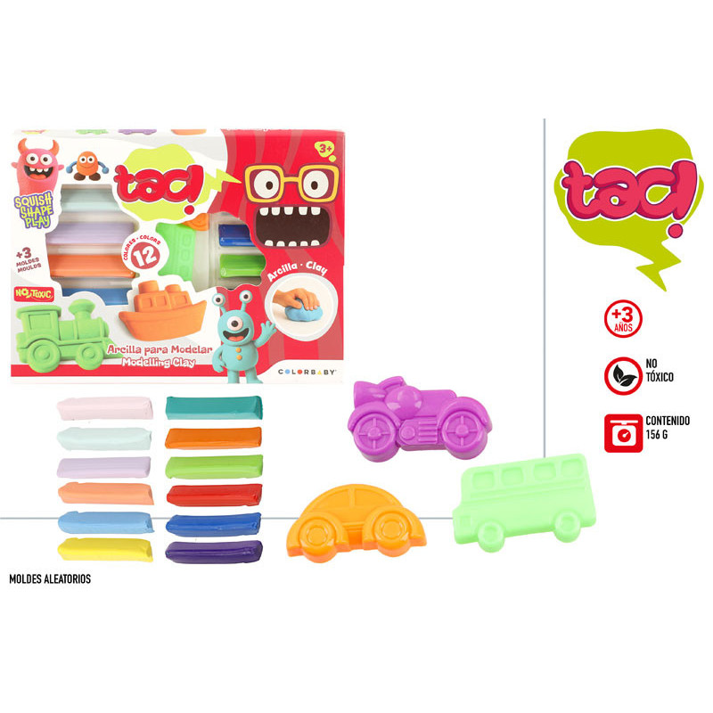 ARCILLA MODELAR 12 COLORES CON 3 MOLDES