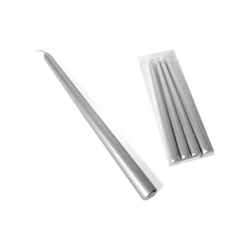 VELAS CAJA 4 UNIDADES PLATEADAS 25 CM