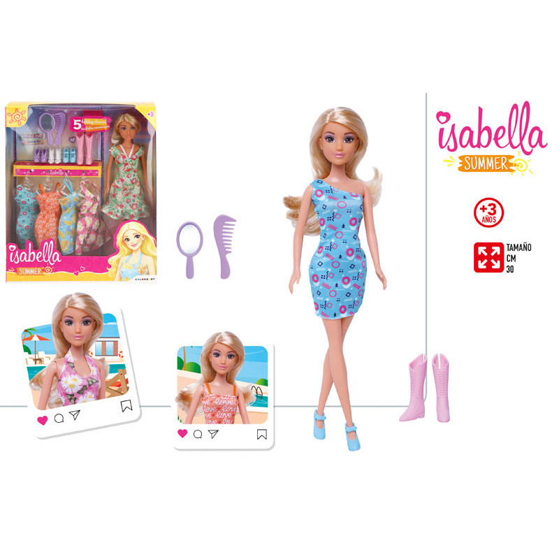 MUÑECA ISABELLA 30 CM CON VESTIDOS Y ACCESORIOS