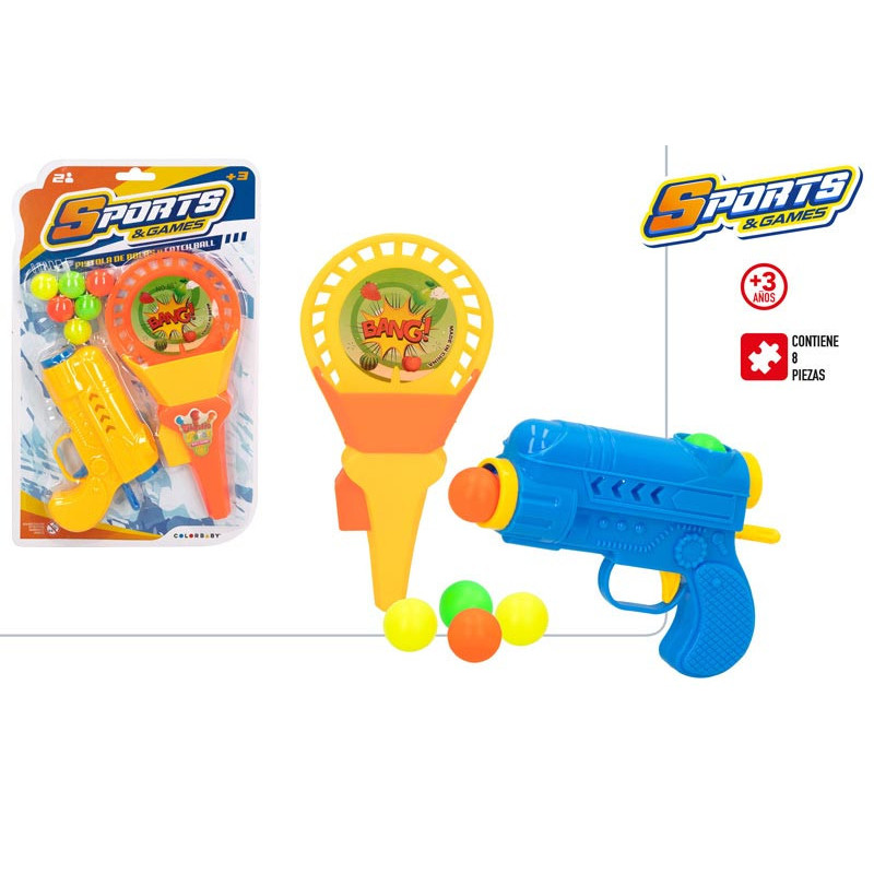 BLISTER PISTOLA DE BOLAS Y JUEGO DE PING-PONG