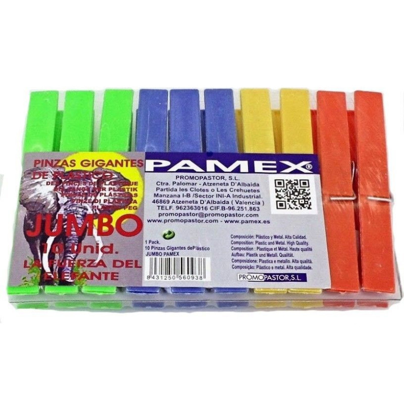 PINZAS ROPA JUMBO PLASTICO PAMEX 10 U