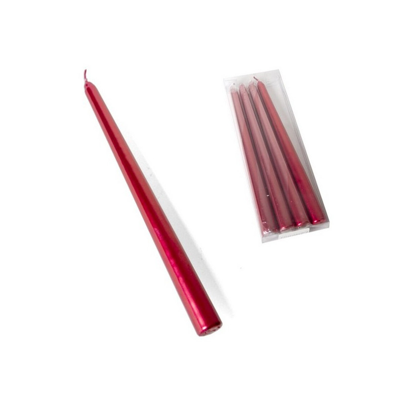 VELAS CAJA 4 UNIDADES ROJO METALIZADO 25 CM
